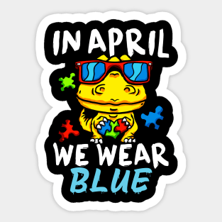 In April We Wear Blue Autism Awareness Month Dino Sticker